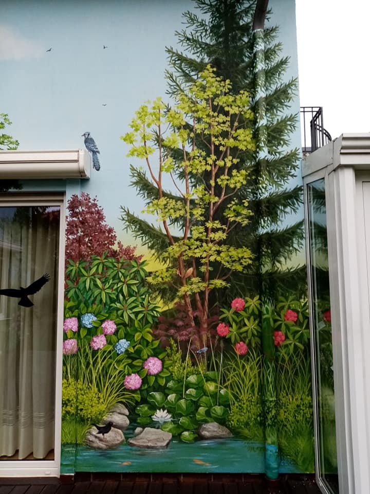 ogród na ścianie, mural z ogrodem
